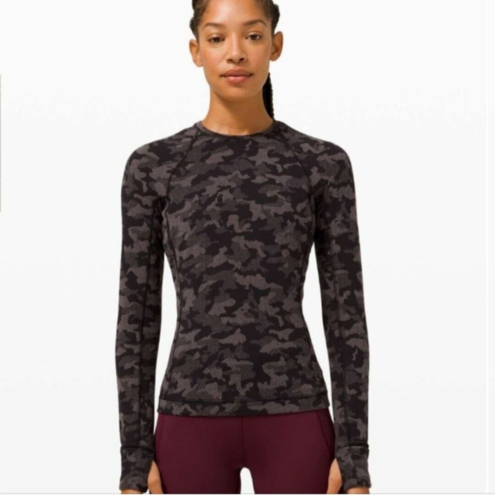 Lululemon Runderful Long Sleeve Heritage Camo Jacquard Black Lunar Rock Size 4
